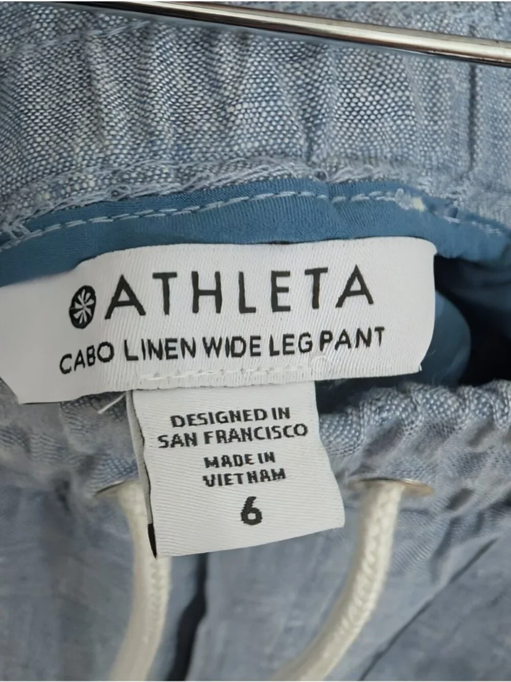 Athleta Pants Womens 6 Blue Cabo Linen Pleated Wide Leg Drawstring Casual Travel